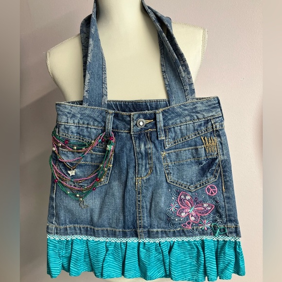 Handmade Upcycled Denim Shoulder Bag/Tote, Boho, Hippie Style, Embroidered - Picture 1 of 5